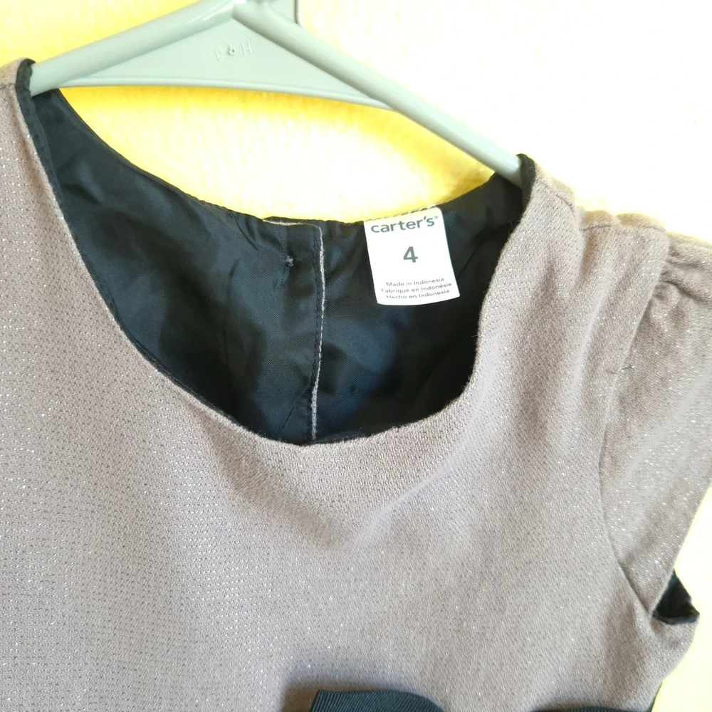 Carter's Dress Toddler 4 Taupe Excellent Metallic Bow Party Formal 271A263